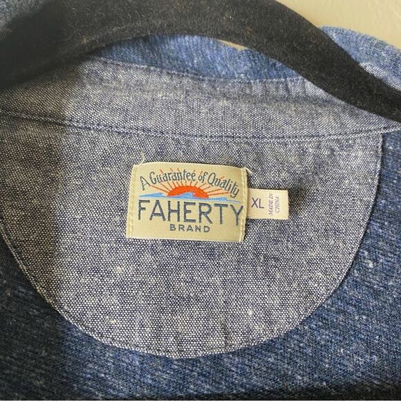 Faherty Blue Luxe Solid Heather Pocket‎ Long Sleeve Polo Shirt XL - Picture 3 of 5